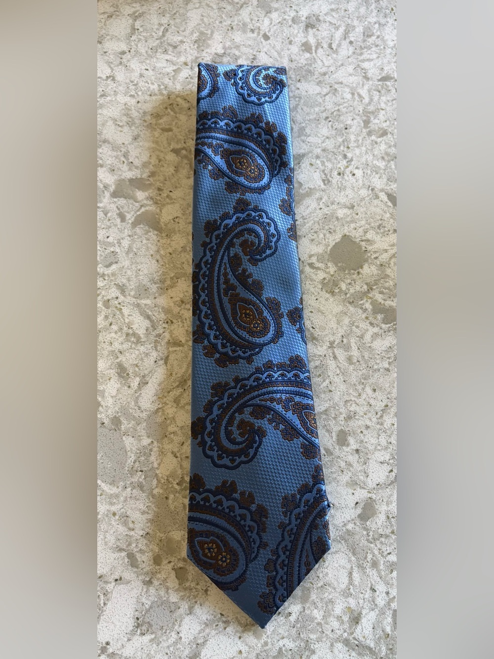 Light Blue Paisley Men's Tie with Brown Accents